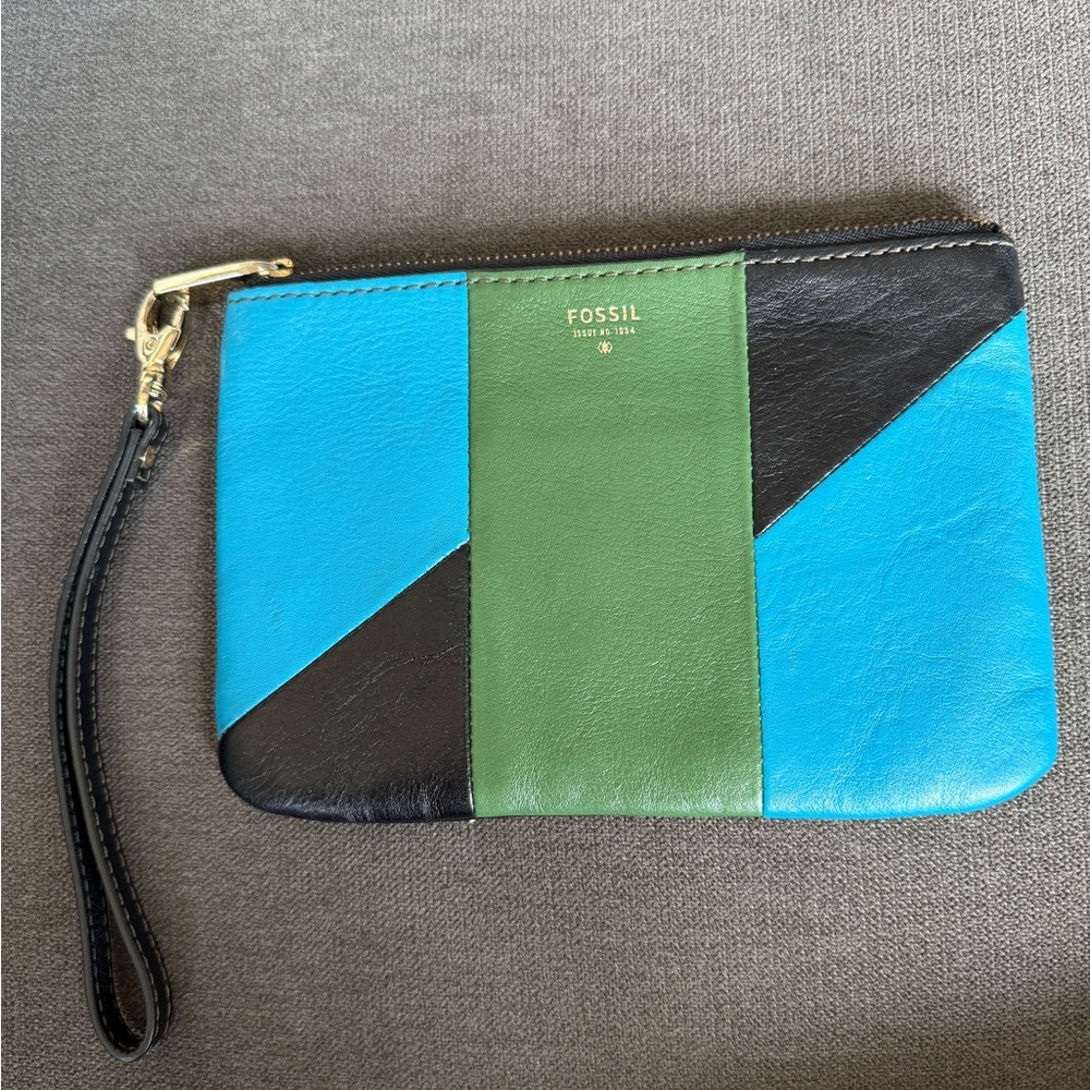Fossil Tri-Color Wristlet in Blue, Green, and Black